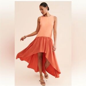 Hutch Orange Sleeveless Maxi Dress with Flowy hi-low hem - XS